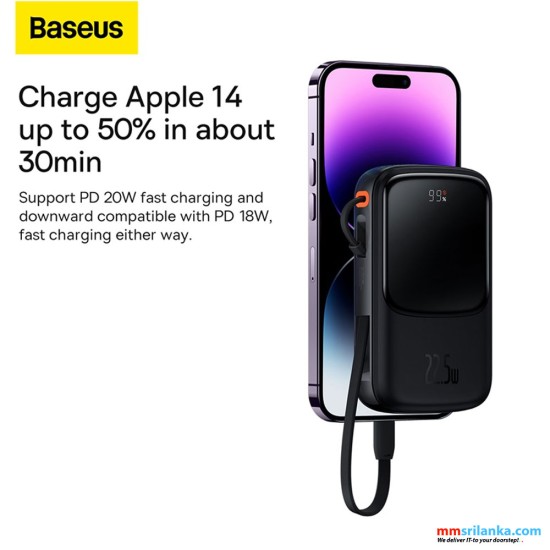 Baseus Qpow Pro 10000mAh 20W Lighting Cable Digital Display Fast Charge Power Bank Black